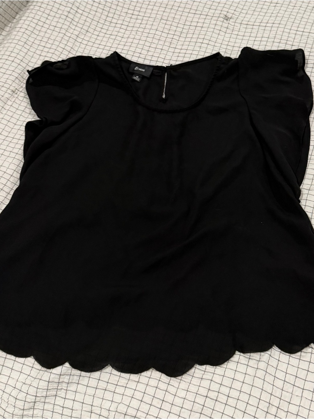 Bwear Black Scalloped Hem Flutter Sleeve Blouse